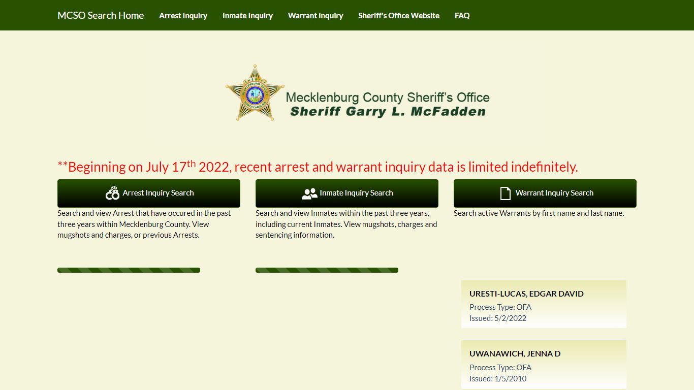 MCSO - Mecklenburg County, NC